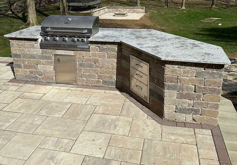 Hardscaping with grill | Outdoor Hardscaping with Kitchen | Residential Pool Hardscaping and design | Hardscape | Hardscapes near me | Outdoor Living Area | Inground pool installation | design, Paver pool deck | Outdoor lighting | 3d design | Hardscaping, Paver Patios