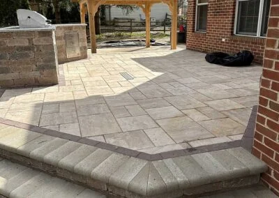 Outdoor Hardscaping with Kitchen | Residential Pool Hardscaping and design | Hardscape | Hardscapes near me | Outdoor Living Area | Inground pool installation | design, Paver pool deck | Outdoor lighting | 3d design | Hardscaping, Paver Patios