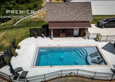 Fiberglass Pool with Stone Coping and Pool House – Mason, Ohio